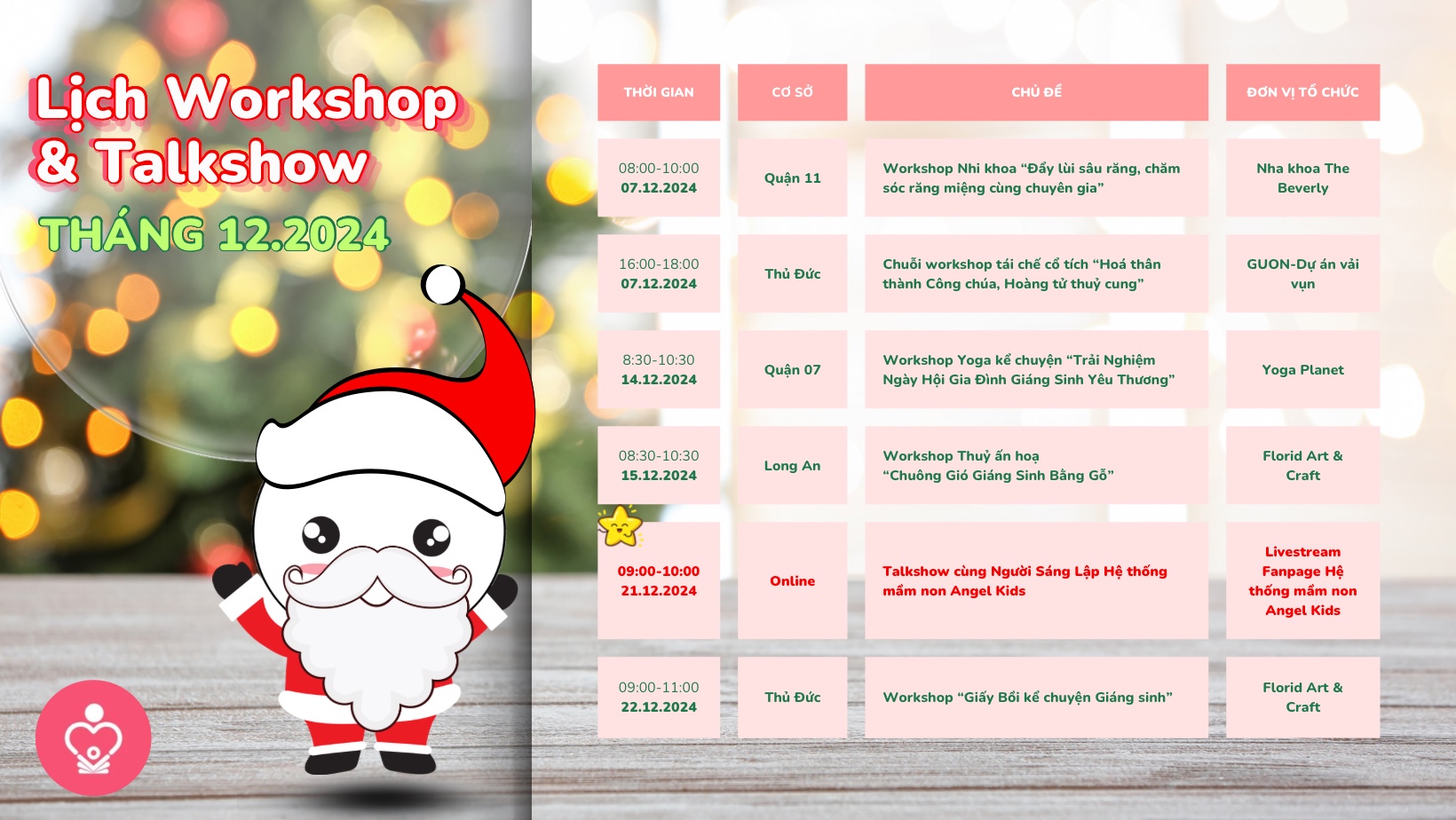 Lịch workshop & talkshow tháng 12/2024 tại Angel Kids